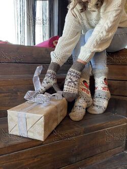 Комплект шерстяных носков с варежками Белая коза (ангора, в ассортименте)